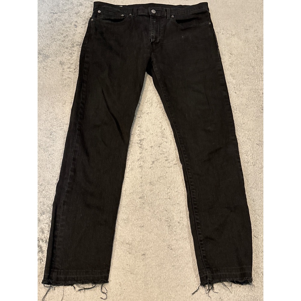 Levis Premium Mens Black Raw Hem Straight Leg Stretch Jeans 34x30